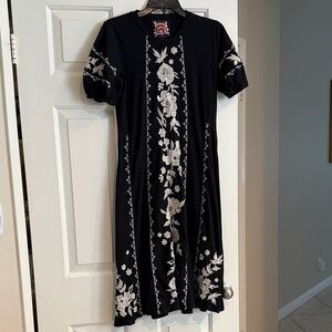Johnny Was Camille. Seamed Knit Dress. Black with embroidery. PXS